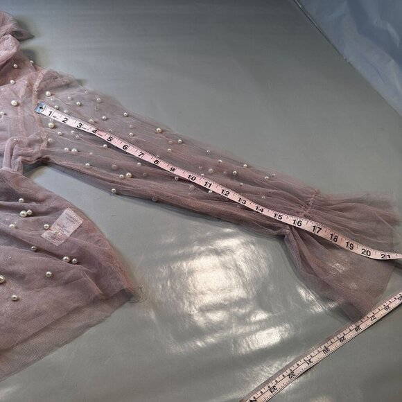 The Moon Pearl Sheer Mesh Blouse Womens Scarf Balloon Long Sleeve High Neck - Picture 14 of 16